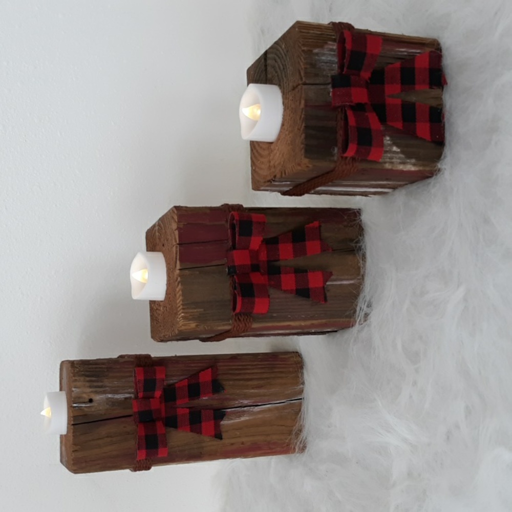 Farmhouse Rustic Wooden Candleholders Set of Three